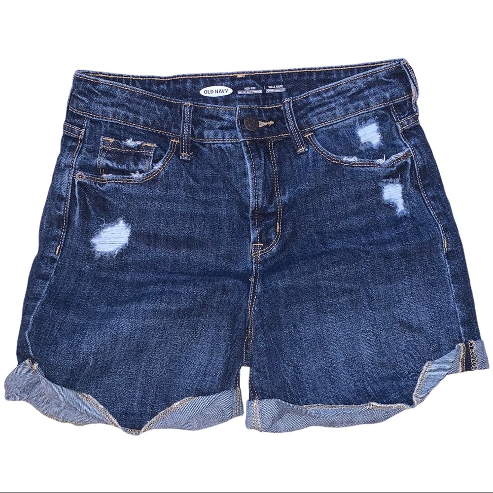5/$25 Old Navy High Waist Distressed Dark Blue Denim Jean Shorts Rolled Edge